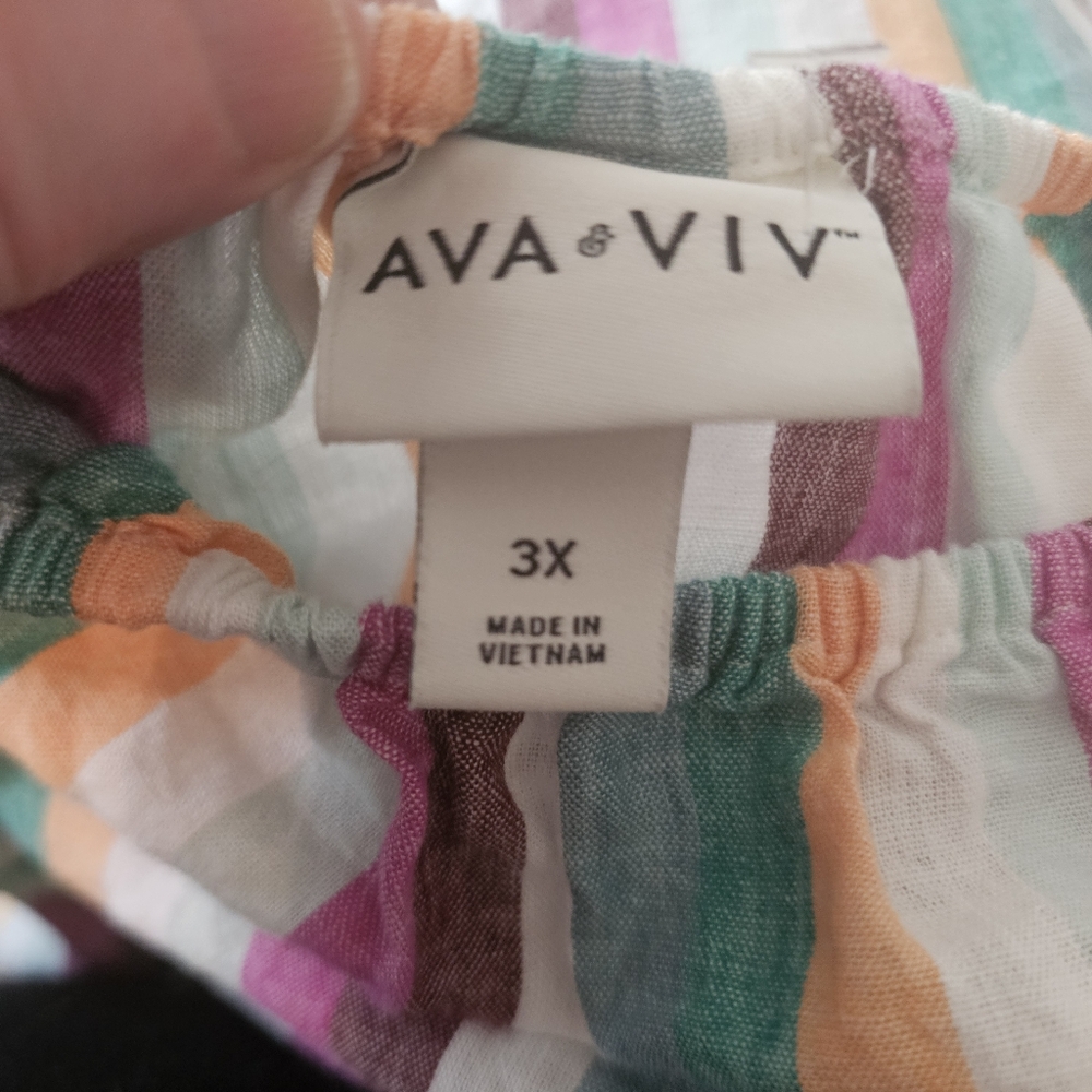 AVA & VIV Linen Blend Striped Cropped Peasant Blouse In 3X - Picture 4 of 5